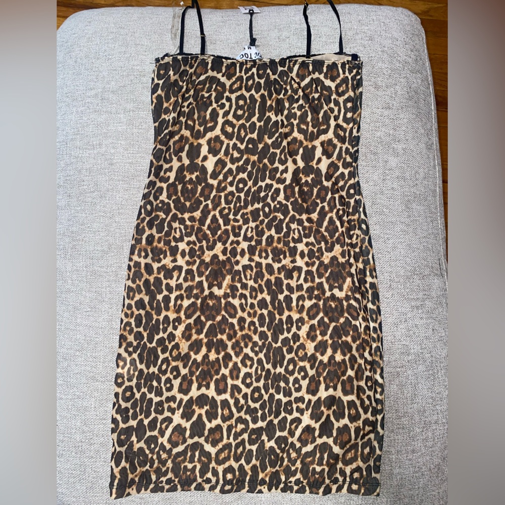 Sexy leopard print mini mesh dress.